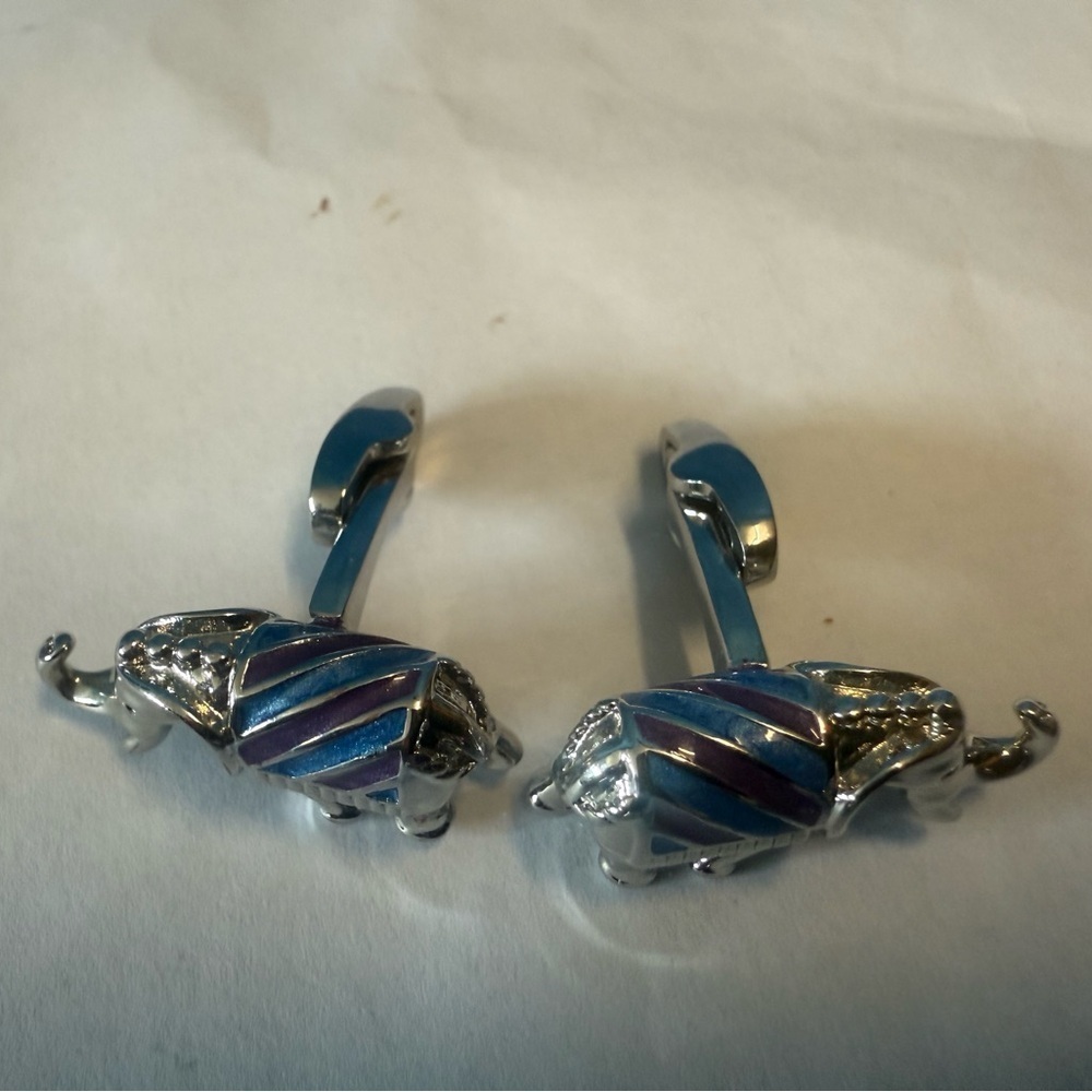Jos. A. Bank Silver/blue/purple Elephant Cuff Links EA046 - Picture 3 of 5